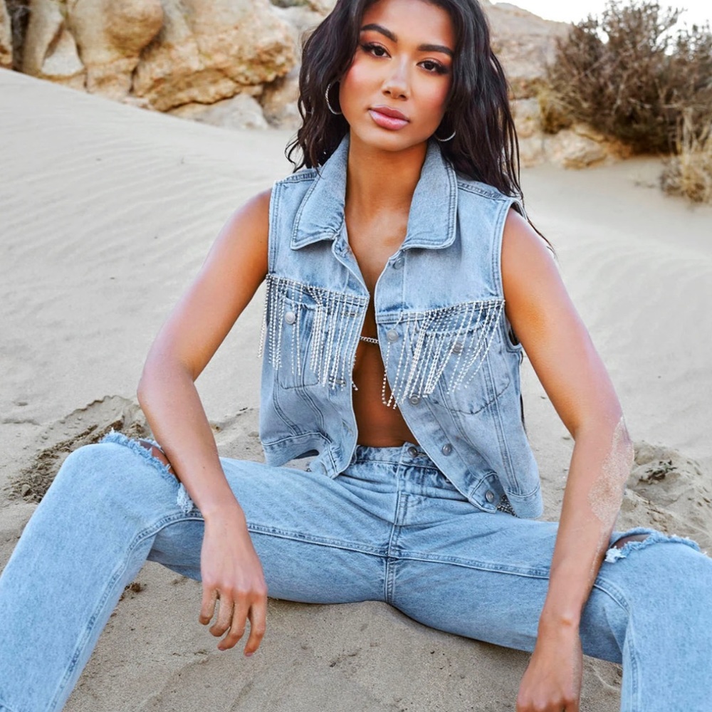 Amore Embellished Denim Rodeo Vest